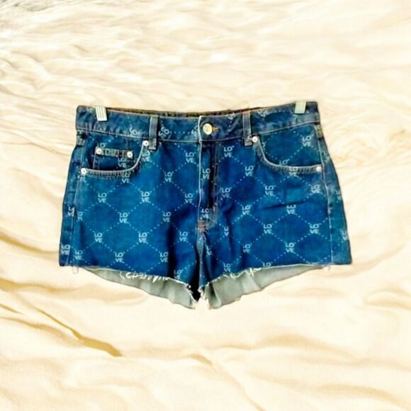 Divided Pants - H&M DIVIDED Women's Dark Blue  Denim" LOVE" Jean Shorts Size 12